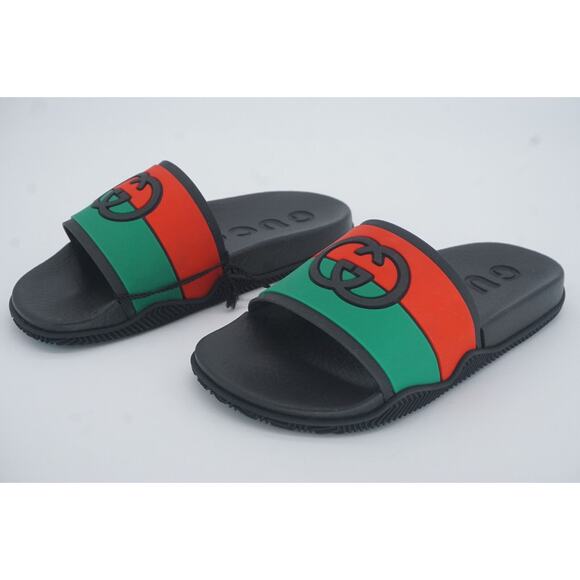 Gucci Agrado GG Logo Rubber Slide MuleSandals Size 35 G New $450 Red Green Black - Picture 7 of 12
